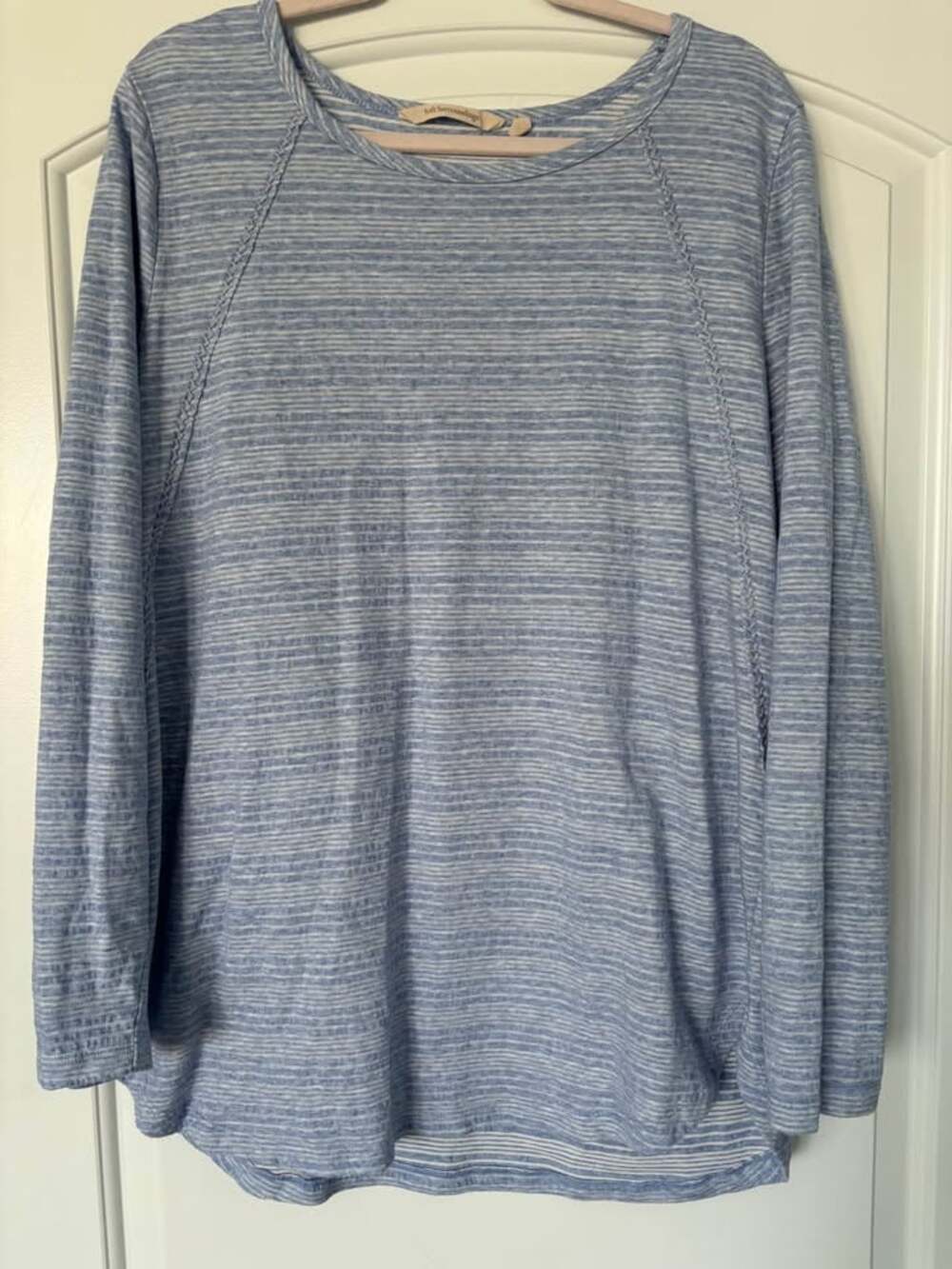 Soft Surroundings Striped Raglan Top XL Blue White Braided Seam Cotton Blend